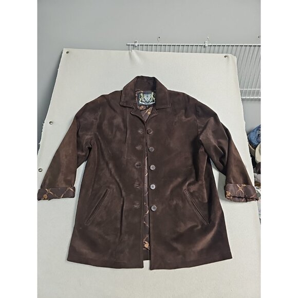 St. John Jackets & Blazers - St John Jacket M Brown Suede Silk Lining Button Nautical Butter Soft Leather Lux